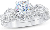 2PC Round Brilliant Cut CVD Diamond Bridal Wedding Engagement Ring Set for Women