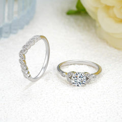 Vintage Leaf Design Moissanite 925 Sterling Silver Bridal Engagement & Wedding Ring Set for Women