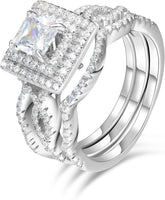 Princess Cut Moissanite 3-Piece Sterling Silver Bridal Wedding & Engagement Ring Set for Women