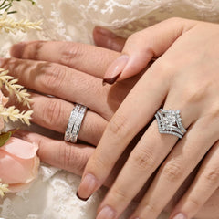 2 PC Round Cut Moissanite Chevron Bridal Set Wedding Rings for Women in Sterling Silver
