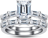 Emerald Cut Moissanite Wedding Rings Set Bridal Sets Sterling Silver Engagement Promise Rings for Women Couples
