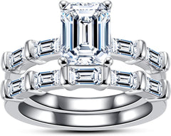 Emerald Cut Moissanite Wedding Rings Set Bridal Sets Sterling Silver Engagement Promise Rings for Women Couples