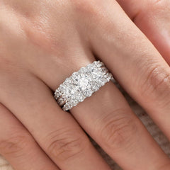 2 PC Round Cut CVD Diamond Three-Stone 18K Gold Bridal Wedding & Engagement Ring