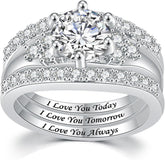 3PC Moissanite Sterling Silver Bridal Wedding Ring Set – Engagement, Wedding & Promise Bands for Women