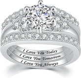 3PC CVD Diamond Sterling Silver Bridal Wedding Ring Set – Engagement Wedding Promise Bands for Women