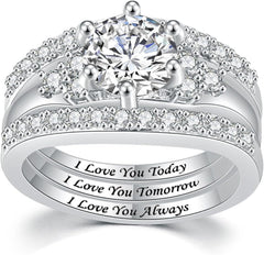 3PC Moissanite Sterling Silver Bridal Wedding Ring Set – Engagement, Wedding & Promise Bands for Women