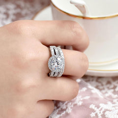 2 PC Round Brilliant Cut Moissanite Sterling Silver Bridal Wedding & Engagement Ring Set for Women