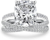 2 PC Cushion Cut Moissanite Sterling Silver Bridal Engagement Ring Set with X-Shaped Pavé Wedding Band