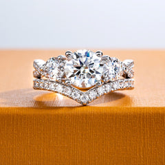 2PC Round Brilliant Cut Moissanite 925 Sterling Silver Bridal Engagement & Wedding Ring Set for Women