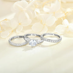 3PC Moissanite Sterling Silver Bridal Wedding Ring Set – Engagement, Wedding & Promise Bands for Women