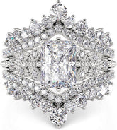 2 PC Radiant Cut Interchangeable Moissanite Sterling Silver Bridal Wedding & Engagement Ring Set with Butterfly Eternity Band