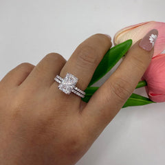 2 PC Radiant Cut Moissanite Sterling Silver Bridal Wedding & Engagement Ring Set for Women