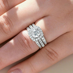 2 PC Round Brilliant Cut Wedding Rings for Women CVD Diamond 10K Gold Engagement Bridal Band Set Enhancers and Wraps