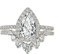 2 PC Vintage Halo CVD Diamond 18K Gold Bridal Wedding & Engagement Ring Set for