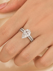 2 PC Pear Cut Moissanite Sterling Silver Stackable Bridal Wedding & Engagement Ring Set for Women