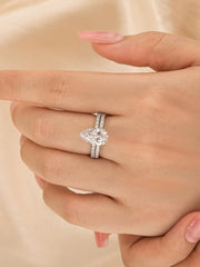 2 PC Pear Cut Moissanite Sterling Silver Stackable Bridal Wedding & Engagement Ring Set for Women