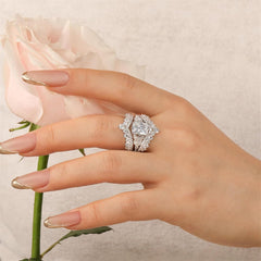 2 PC Radiant Cut Interchangeable Moissanite Sterling Silver Bridal Wedding & Engagement Ring Set with Butterfly Eternity Band
