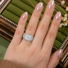 2PC Princess Cut Moissanite Sterling Silver Wedding Ring Enhancer Bridal Set for Women