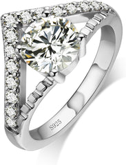 Round Cut Moissanite Halo Engagement & Wedding Band Ring for Women – S925 Sterling Silver