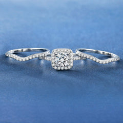 3 PC Round Cut Moissanite Three-in-One Halo Wedding Engagement Promise Eternity Ring for Women
