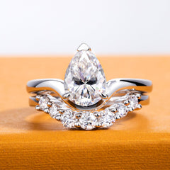 2PC Pear Cut CVD Diamond 14K Gold Bridal Engagement & Wedding Promise Ring S