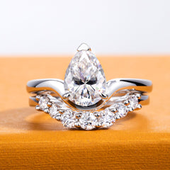 2PC Pear Cut Moissanite 925 Sterling Silver Bridal Engagement & Wedding Promise Ring Set for Women