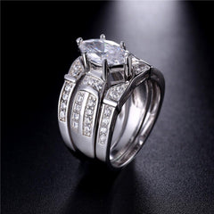 3 PC Marquise Brilliant Cut CVD Diamond Sterling Silver Bridal Wedding & Engagement Ring Set for Women
