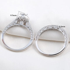 2 PC Round Cut White Moissanite Sterling Silver Bridal Wedding & Engagement Ring Set for Women