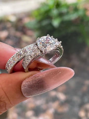 2 PC Round Cut Moissanite Halo Infinity Twisting Pave Bridal Wedding & Engagement Ring Set for Women