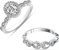 2 PC Round Cut CVD Diamond 14K Gold Halo Bridal Engagement & Wedding Ring Set fo