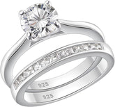 2 PC Round Brilliant Cut Moissanite Sterling Silver Solitaire Bridal Wedding & Engagement Ring Set for Women