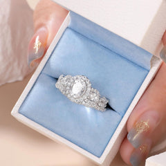 Oval Brilliant Cut CVD Diamond Sterling Silver Bridal Engagement & Wedding Ring Set for Women