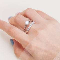 2 PC Round Cut CVD Diamond Bridal Wedding Engagement Ring Set for Women
