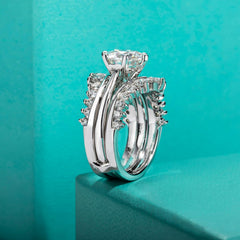 3 PC Round Cut CVD Diamond Sterling Silver Bridal Engagement & Wedding Ring Set