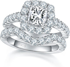 2 PC Cushion Cut Halo CVD Diamond 10K Gold Bridal Wedding & Engagement Ring Set for Women