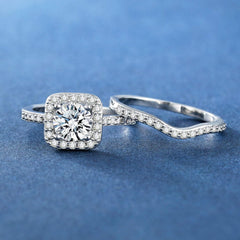 2 PC Round Brilliant Cut CVD Diamond Halo 14K Gold Wedding Engagement Promise Eternity Ri