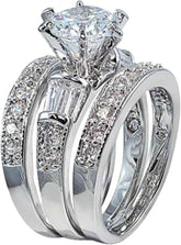 3 PC Princess Cut Moissanite Sterling Silver Bridal Wedding & Engagement Ring Set for Women