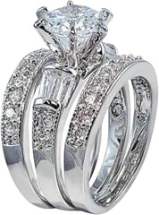 3 PC Princess Cut Moissanite Sterling Silver Bridal Wedding & Engagement Ring Set for Women