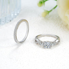 2 PC Princess Cut 3-Stone Infinity Moissanite Sterling Silver Bridal Wedding & Engagement Ring Set for Women