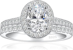 2 PC Oval Cut Halo CVD Diamond 18K Gold Bridal Wedding & Engagement Ring Set for