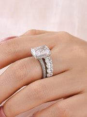 2 PC Radiant Cut Moissanite Sterling Silver Bridal Wedding & Engagement Ring Set for Women