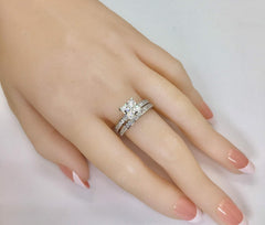 2 PC Princess Cut 101 Facets Simulated Moissanite 925 Sterling Silver Bridal Wedding Band Set