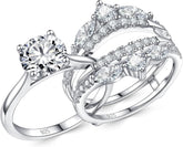 2 PC Round Brilliant Cut CVD Diamond Sterling Silver Bridal Wedding Engagement Ring Enhancer Set for Women