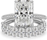 2 PC Radiant Cut Moissanite Sterling Silver Bridal Wedding & Engagement Ring Set for Women