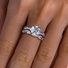 2 PC Round Brilliant Cut Moissanite Infinity Twisted Vine Sterling Silver Bridal Wedding & Engagement Ring Set for Women