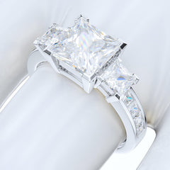 Princess Cut Simulated Moissanite Sterling Silver Three-Stone Promise & Engagement Ring for Women