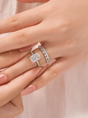 3 PC Radiant Cut Moissanite Sterling Silver Bridal Wedding & Engagement Ring Set for Women