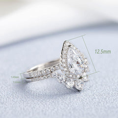 2 PC Vintage Halo Moissanite Sterling Silver Bridal Wedding & Engagement Ring Set for Women