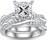 2 PC Princess Cut Moissanite Infinity Twisted Vine Sterling Silver Bridal Wedding & Engagement Ring Set for Women