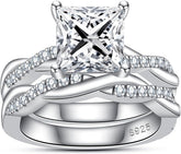 2 PC Princess Cut CVD Diamond Infinity Twisted Vine 10K Gold Bridal Wedding Engagement Ring Set for Women